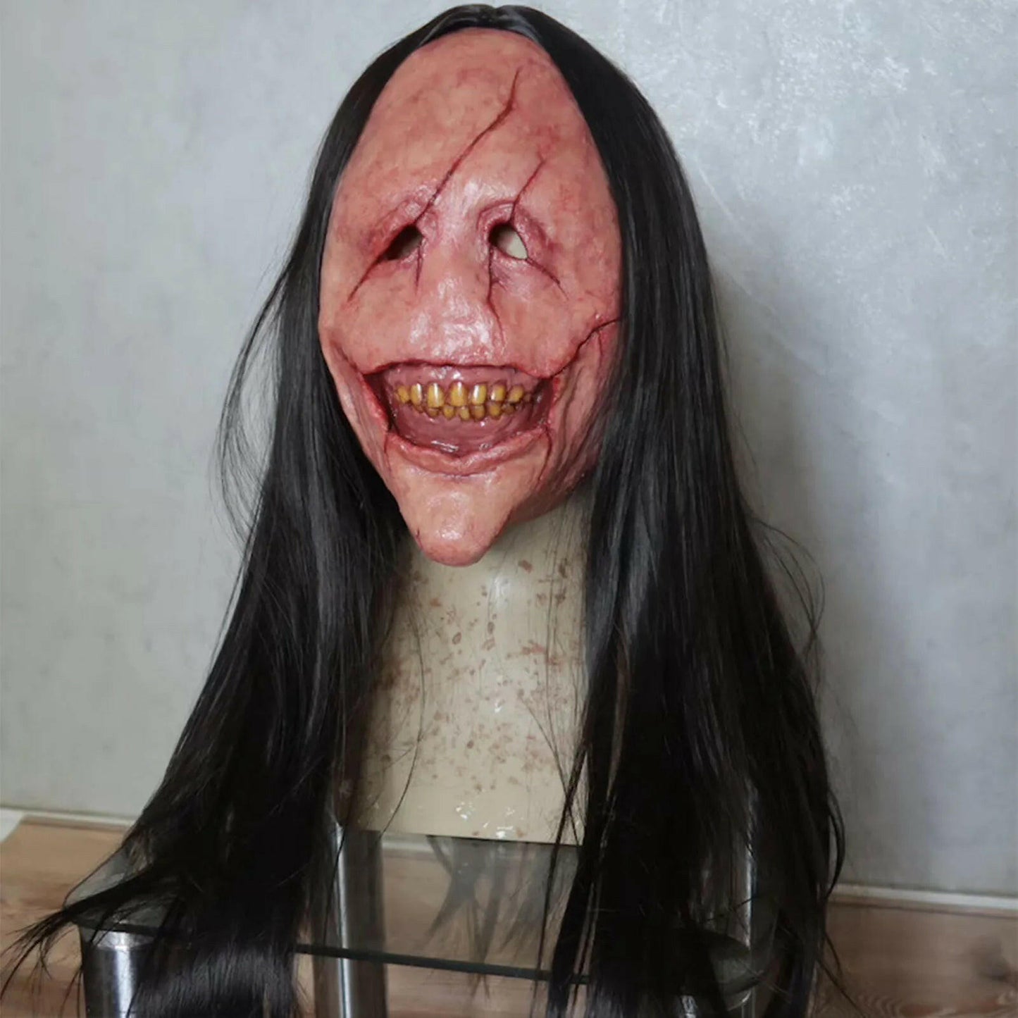 Scared Demon Latex Mask – Haired Horror Prop for Halloween Cosplay & Themed Parties