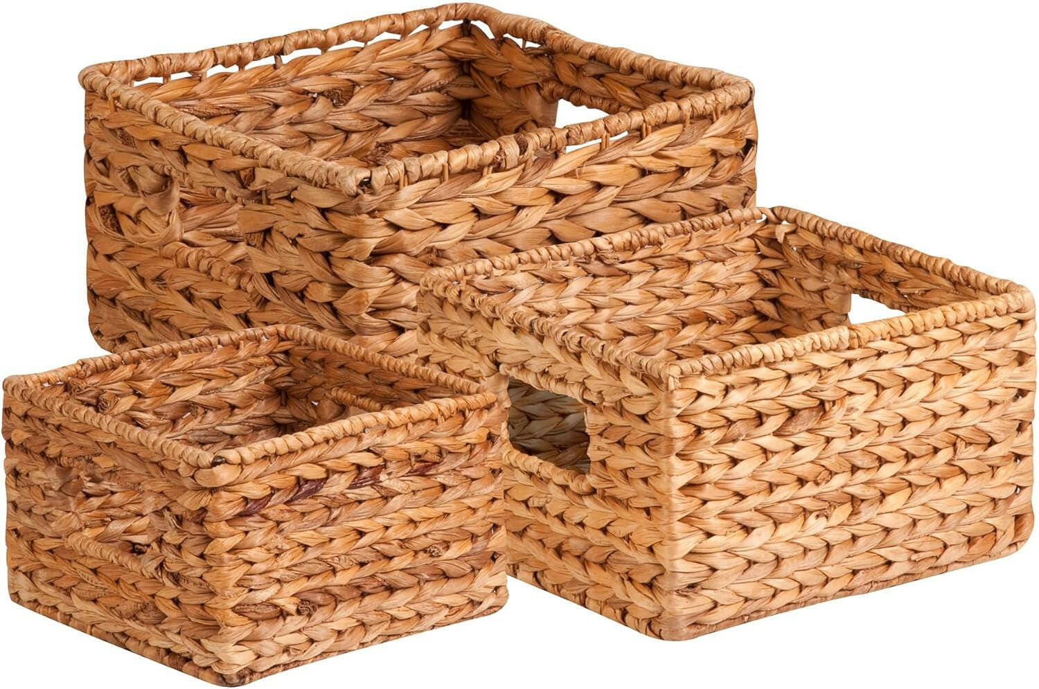 Eco-Friendly Woven Water Hyacinth Nesting Storage Baskets – Set of 3 | Natural Finish | Multi-Size | Home & Kitchen Organization