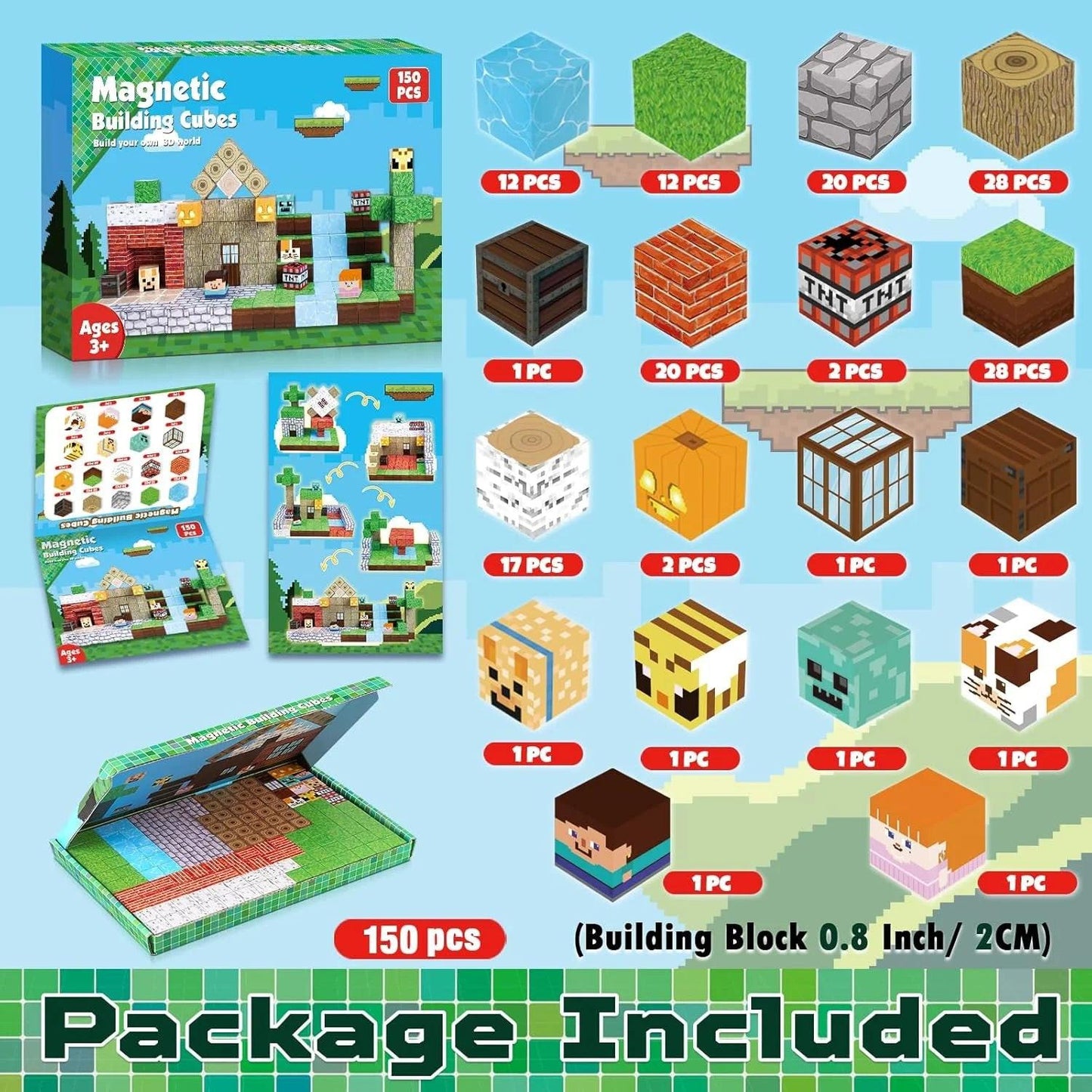 Stack, Build & Learn – 150PCS Montessori‑Style Magnetic Building Cubes for STEM Creativity.