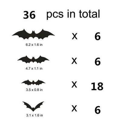 2025 3D Black PVC Bat Wall Stickers – 12-Piece Halloween Set for DIY Haunted Decor & Party Atmosphere
