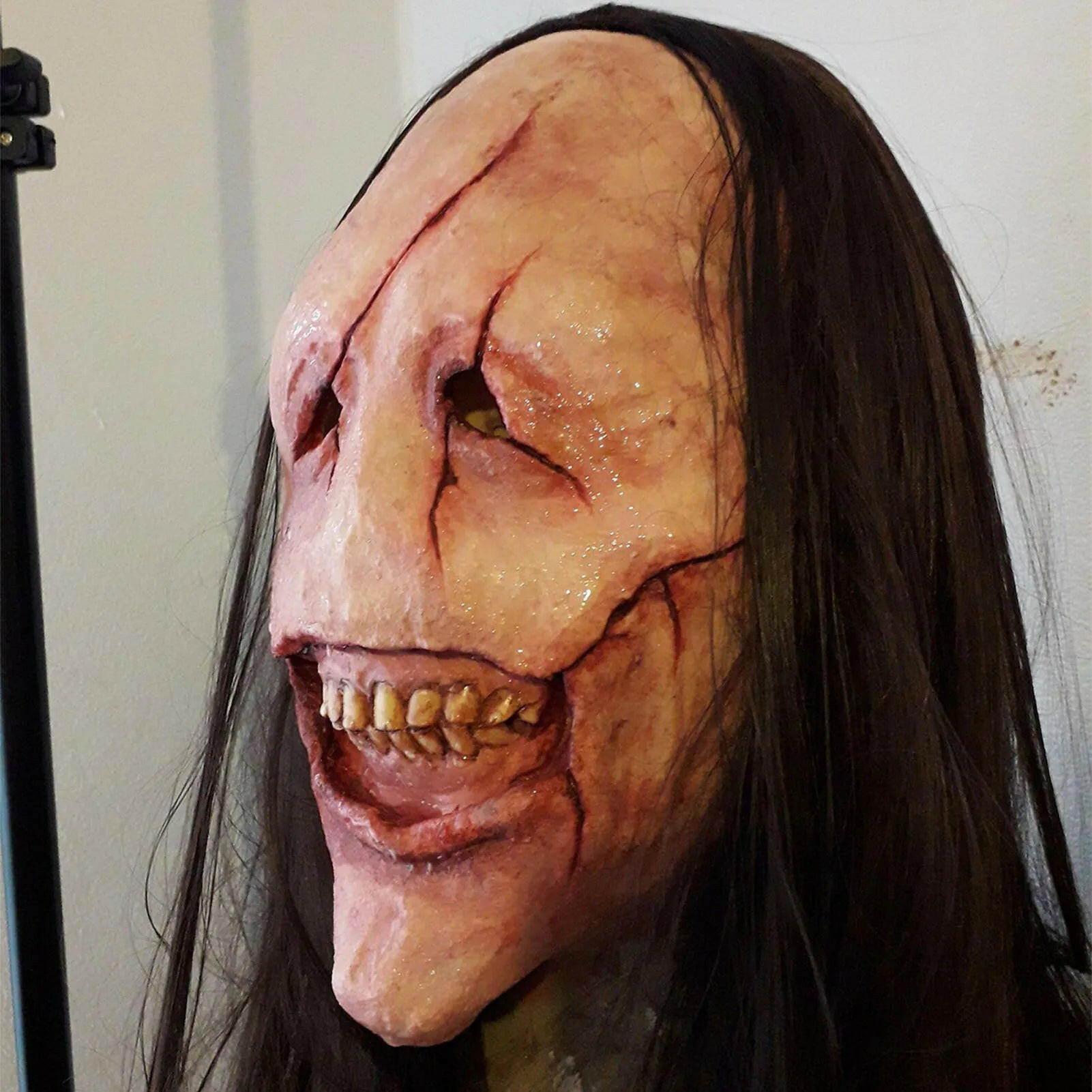 Scared Demon Latex Mask – Haired Horror Prop for Halloween Cosplay & Themed Parties