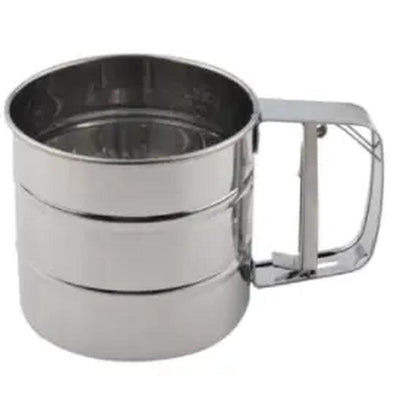 Stainless Steel Flour Sifter – Hand Press Fine Mesh Baking Sieve & Sugar Shaker, 1 Cup Capacity.