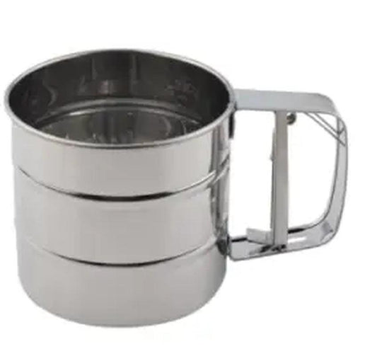 Stainless Steel Flour Sifter – Hand Press Fine Mesh Baking Sieve & Sugar Shaker, 1 Cup Capacity.