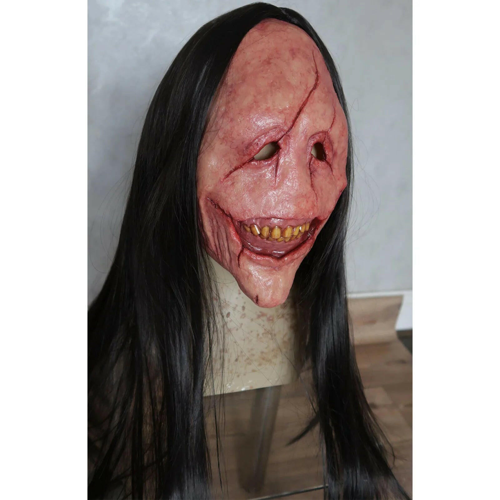 Scared Demon Latex Mask – Haired Horror Prop for Halloween Cosplay & Themed Parties