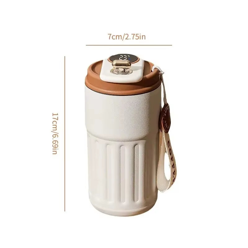 Smart LED insulated cup with temperature display. Stainless steel, car-mounted & eco-friendly. Keeps drinks hot or cold for hours. Brilliant for on the go!