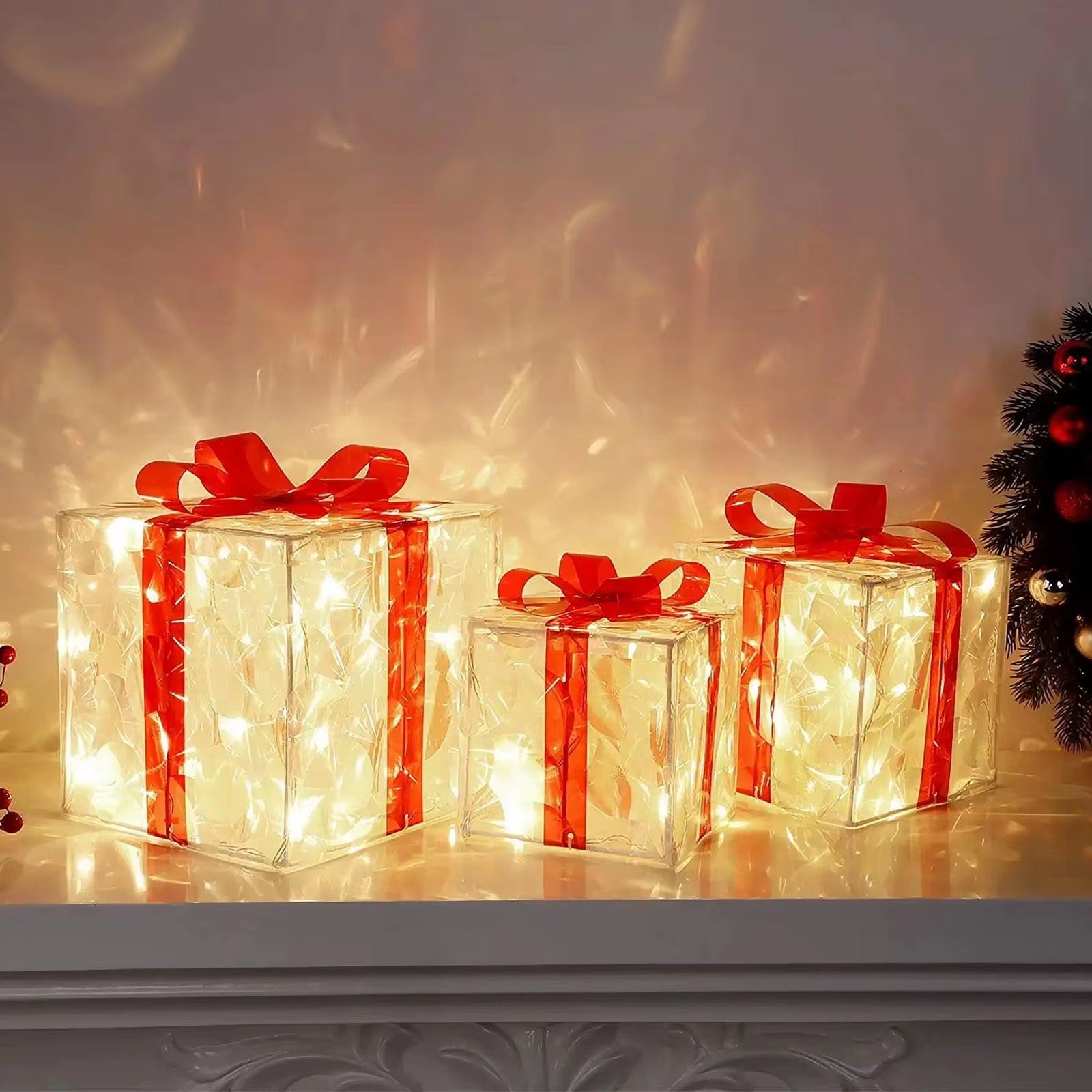 Illuminated Christmas Gift Box – 100 LED Snowflake Décor Accent.
