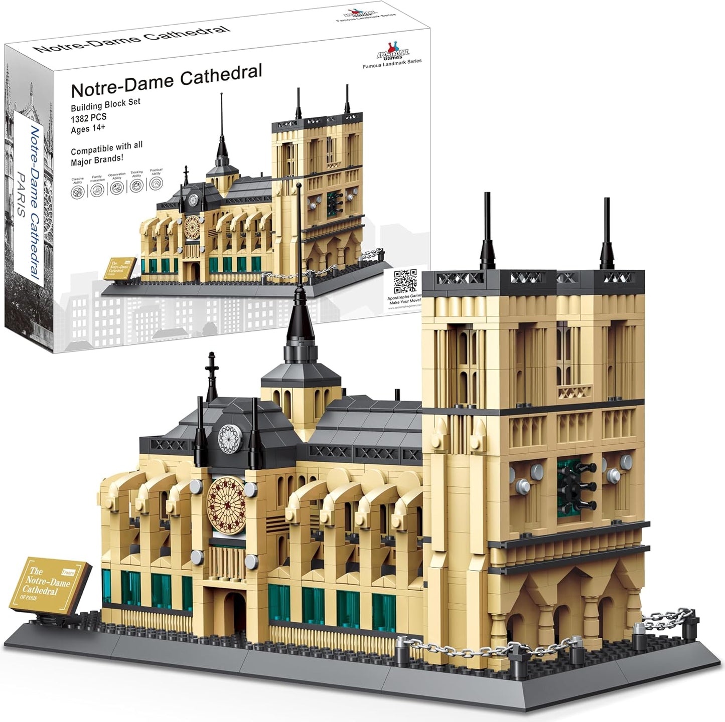 Notre-Dame Cathedral Building Block Set (1382 Pieces) - Architecture Model for Kids and Adults