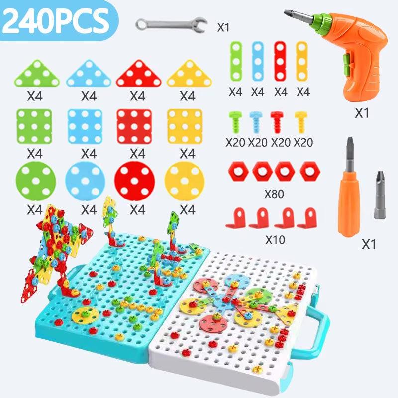Build, Screw & Create – Kids Electric Drill Toy Set with Puzzle Blocks for STEM Learning (Ages 3–6).