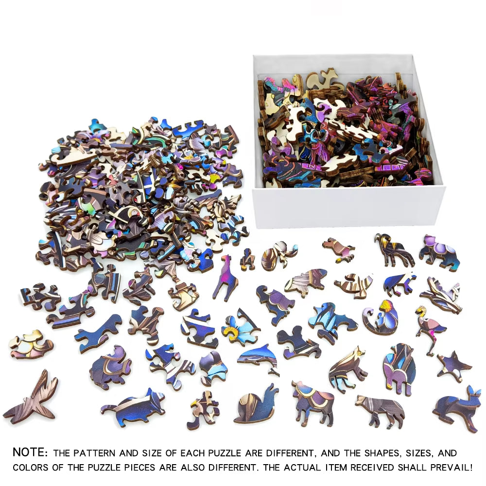 Wooden Animal Puzzle Collection – Bear, Turtle, Cat & Elephant Irregular Jigsaws for Adults & Kids.