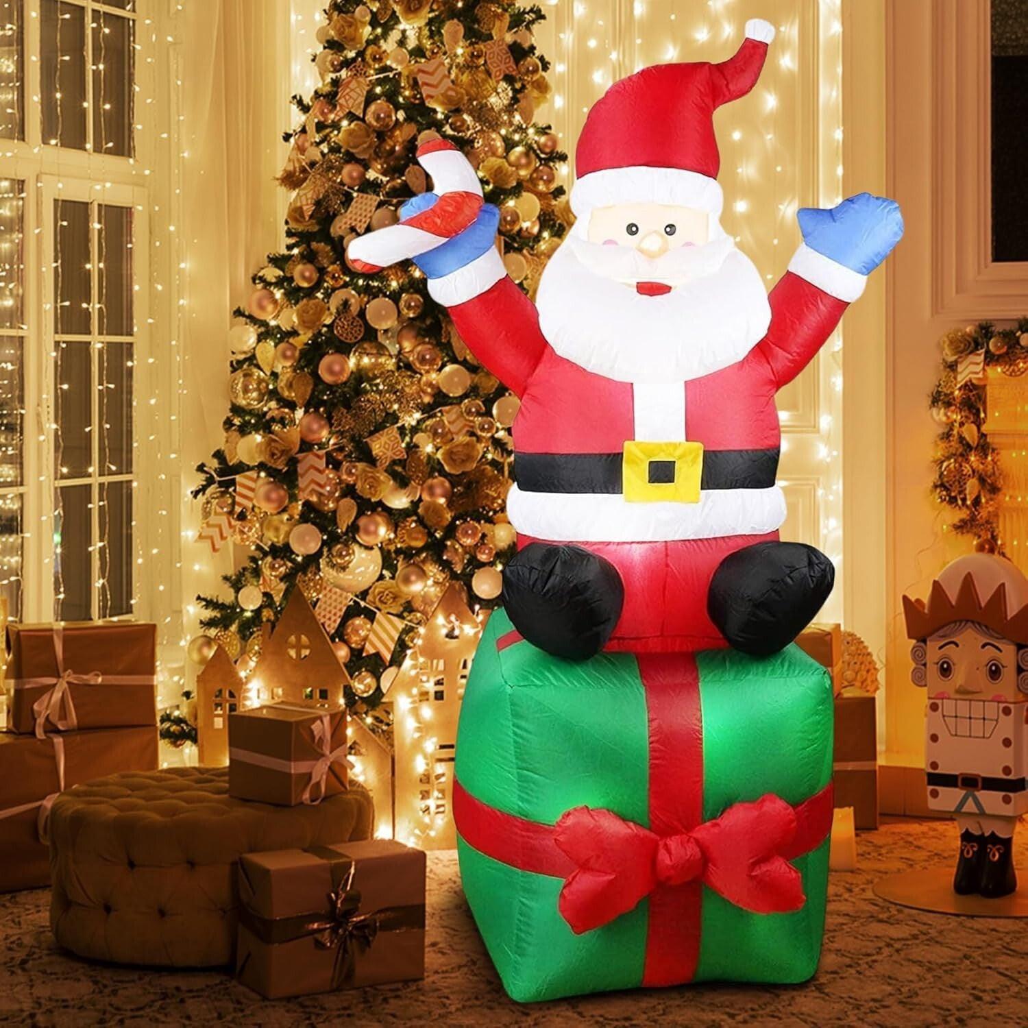 6FT Inflatable Waving Santa with North Pole Sign – LED‑Lit Holiday Yard Decoration.