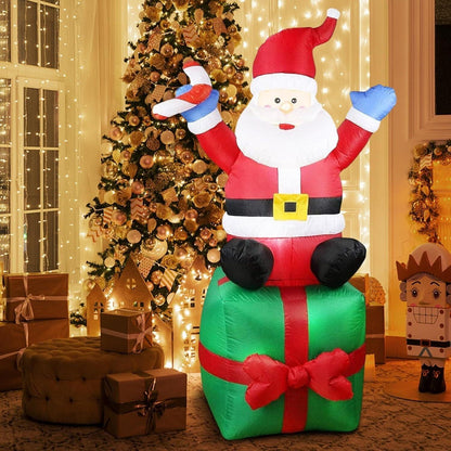 6FT Inflatable Waving Santa with North Pole Sign – LED‑Lit Holiday Yard Decoration.