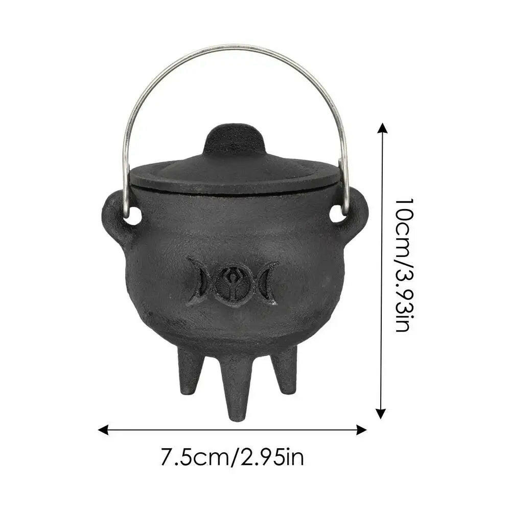 Cast Iron Witch’s Cauldron with Lid & Handle – Ritual Pot for Halloween Decor, Incense & Offerings