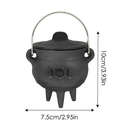 Cast Iron Witch’s Cauldron with Lid & Handle – Ritual Pot for Halloween Decor, Incense & Offerings