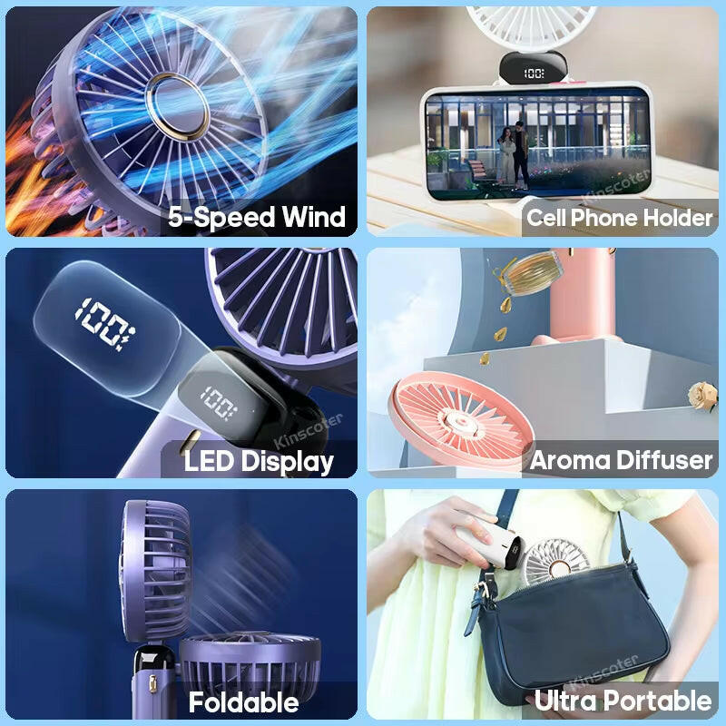 Portable USB Mini Fan with 5-Speed Airflow, LED Display & 7-Hour Battery Life! Stay Cool Anywhere Anytime.