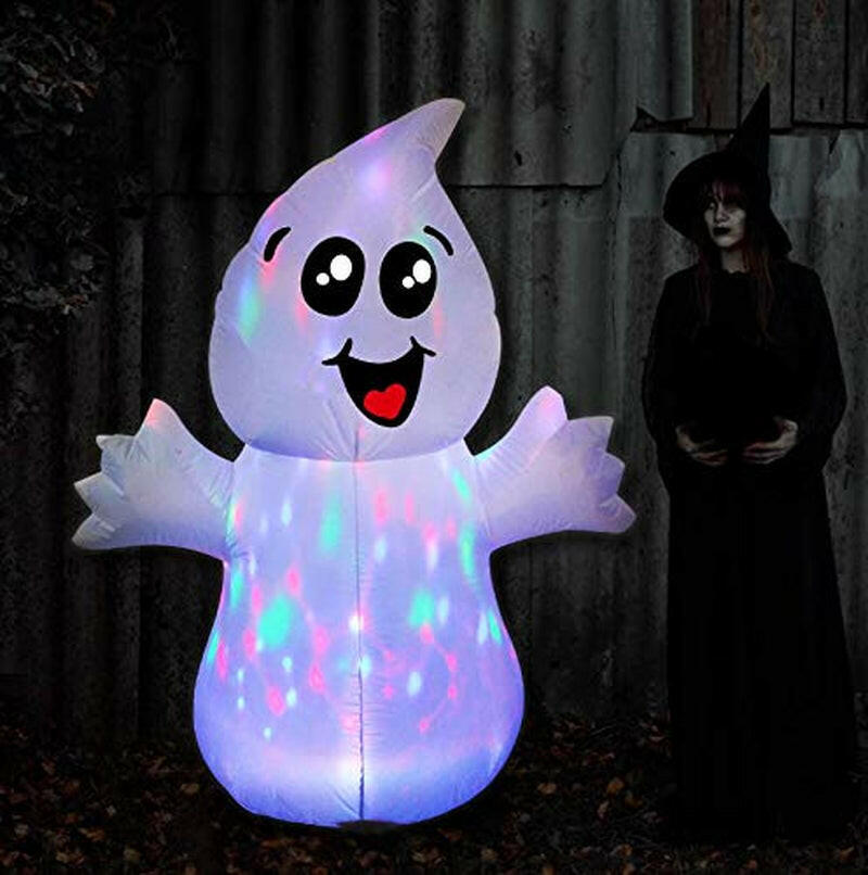 5FT Inflatable Halloween Cute Ghost with Magic Light – LED Blow-Up Decoration for Garden, Lawn, and Indoor Displays