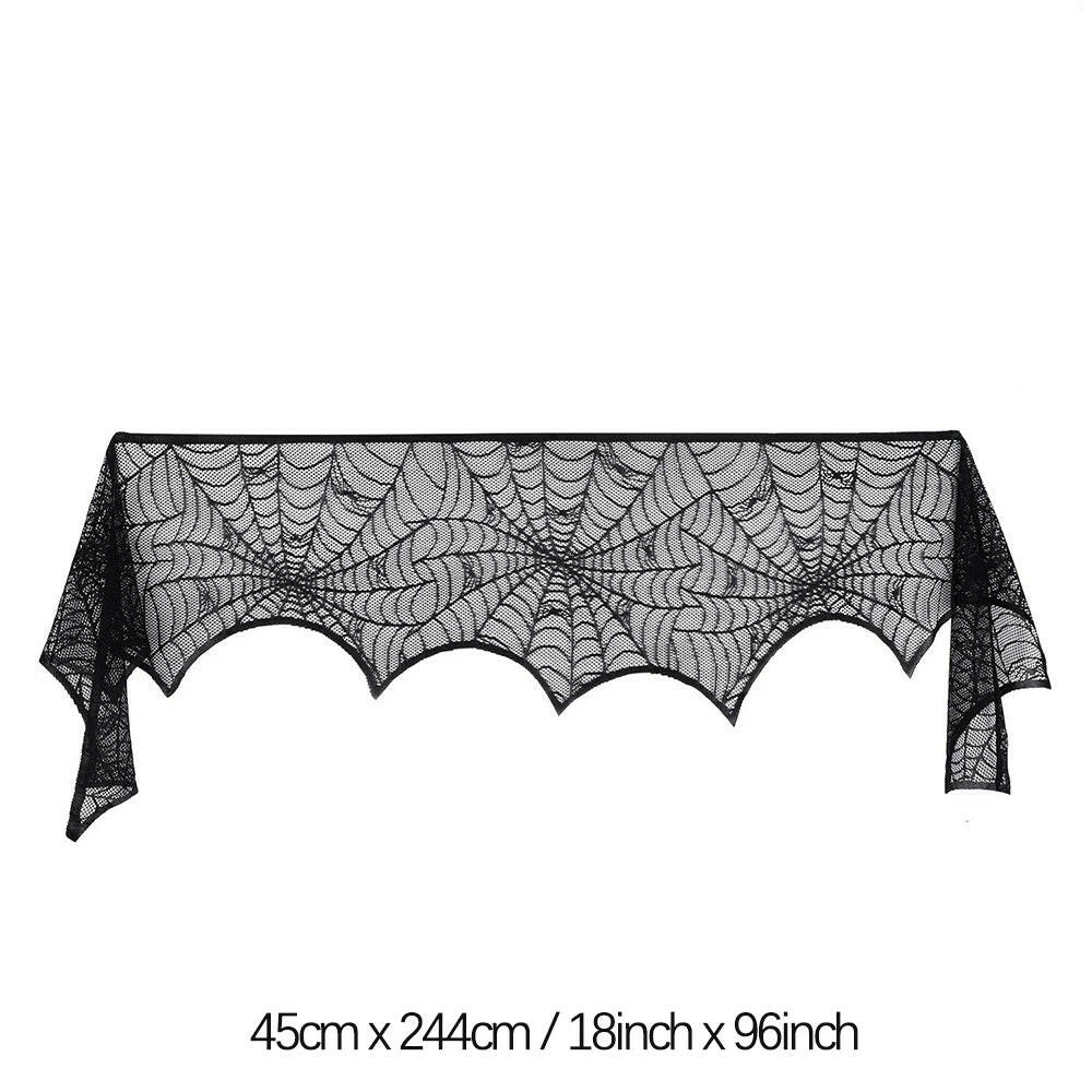 2025 Black Lace Spider Web Table Runner – Gothic Halloween Mantel Cover & Party Decor Accent (1pc)