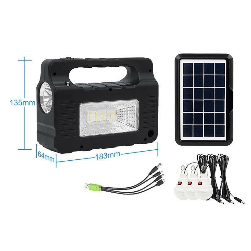 Portable Solar Energy System with 3-Bulb Lighting Kit - Mini 6W Solar Panel for Outdoor Emergency Power Supply, Ideal for Camping and Hiking.