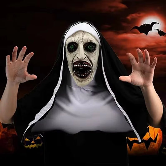 Screaming Nun Horror Masks – White Scare Face Costume Props for Halloween Parties and Cosplay