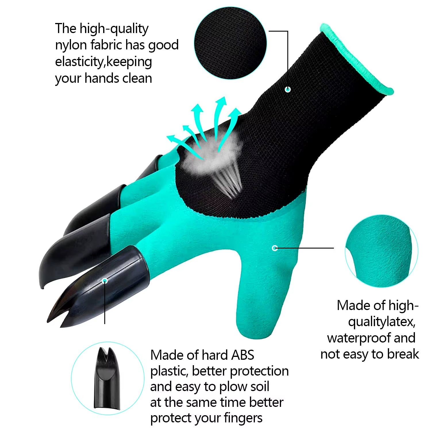 Garden gloves with built-in claws for effortless digging, planting & raking. Waterproof, breathable & protective. Perfect for gardening tasks! Durable & flexible fit.