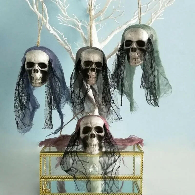 Foam Skull Hanging Ornament – 36cm Halloween Decoration with Cloth or Flower Wrap (8 Variants)