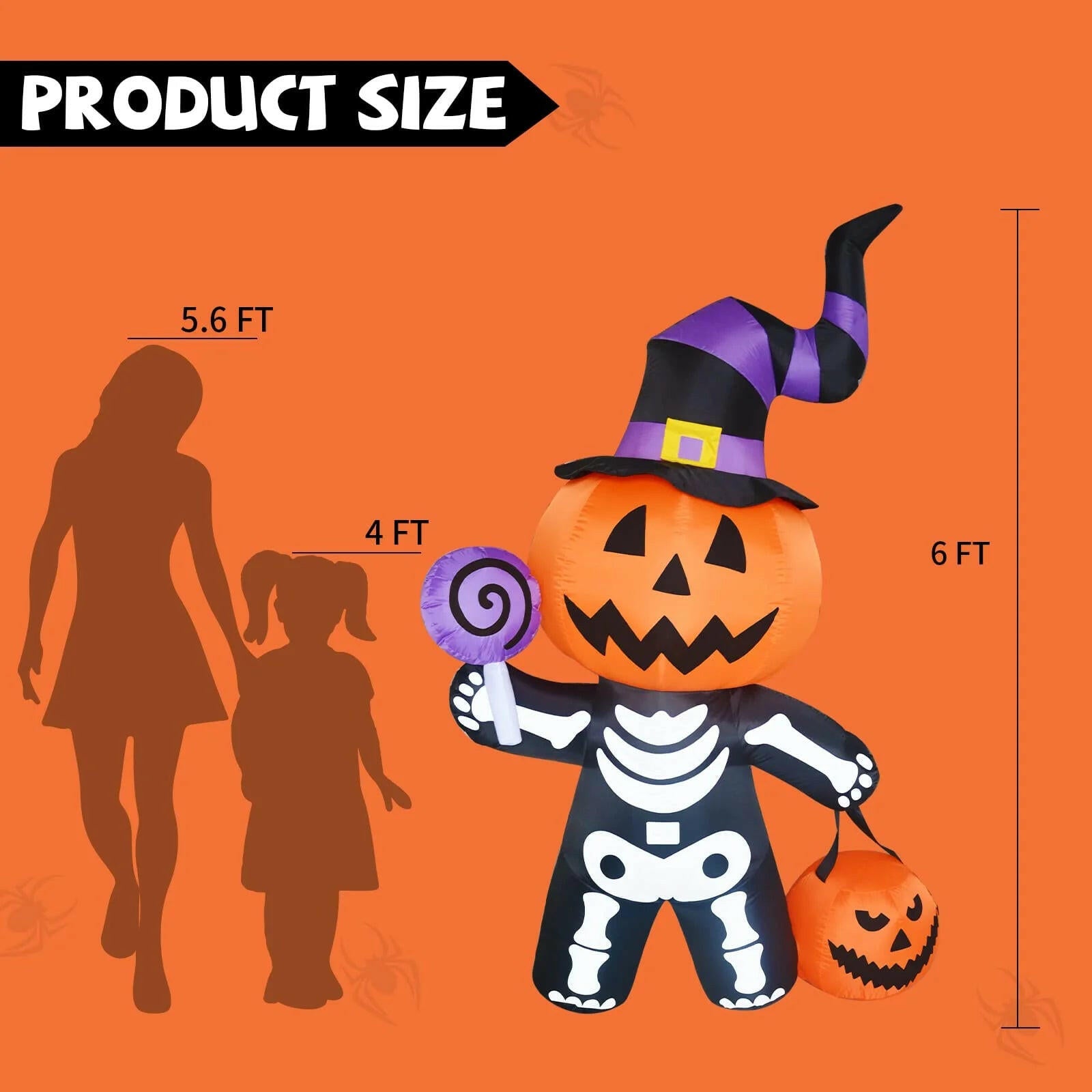 6FT Inflatable Halloween Pumpkin with Skull Body – LED Blow-Up Decoration for Garden, Lawn, and Indoor Displays