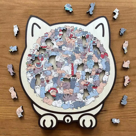 135-Piece Cat-Shaped Wooden Puzzle | Gift for Cat Lovers.