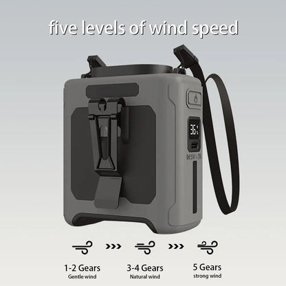10000mAh Waist Fan – Rechargeable Portable Cooling with Built‑In Power Bank.