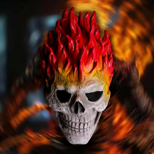 Creepy Halloween Flaming Skull Skull Full Head Mask – Realistic Latex Death Warrior Skeleton for Adults