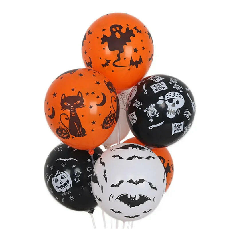 10-Pack Halloween Latex Balloons – Pumpkin & Skeleton Design for Spooky Party Decor