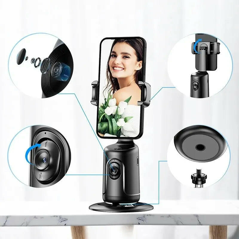 Auto Face Tracking Smartphone Holder Tripod with 360-Degree Rotation and Intelligent Object Tracking.
