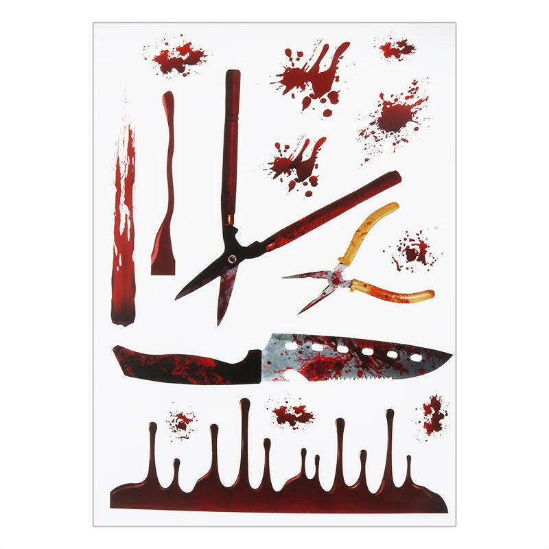 2025 Bloody Handprint & Halloween Sticker Set – Window, Wall & Floor Decals with Ghost, Bat, Pumpkin & Web Designs (1 Set)