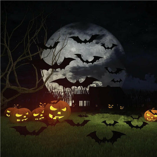 2025 3D Black PVC Bat Wall Stickers – 12-Piece Halloween Set for DIY Haunted Decor & Party Atmosphere