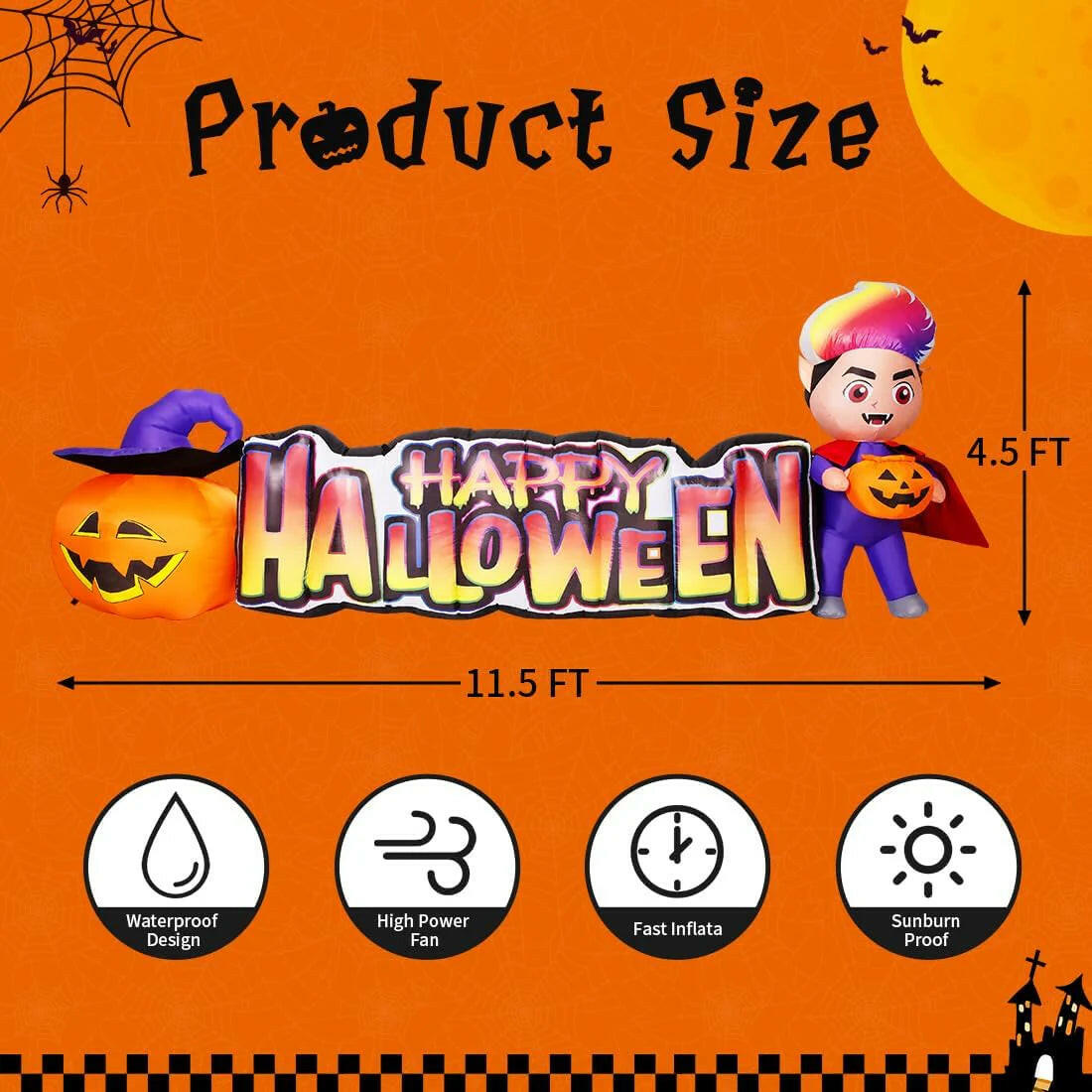 11.5 FT Happy Halloween Inflatables Outdoor Decorations Vampire with Pumpkin Halloween Blow up Yard Decorations Long with LED Lights Holiday for Halloween Party Yard Garden Lawn
