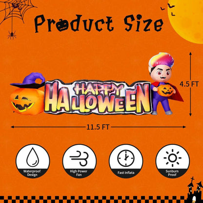 11.5 FT Happy Halloween Inflatables Outdoor Decorations Vampire with Pumpkin Halloween Blow up Yard Decorations Long with LED Lights Holiday for Halloween Party Yard Garden Lawn