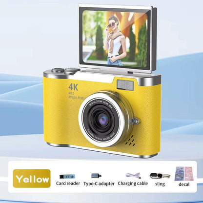 Capture Every Moment: 4K CCD Digital Camera with 48MP, 8X Zoom, 180° Flip Screen & Free 32GB Card!.