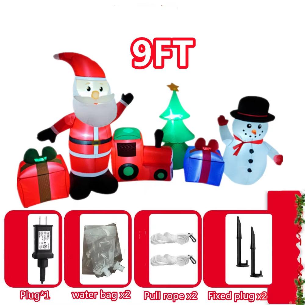9FT Inflatable Christmas Train – Santa, Snowman & Tree Gift Combo with LED Lights - Holiday ShowStopper.