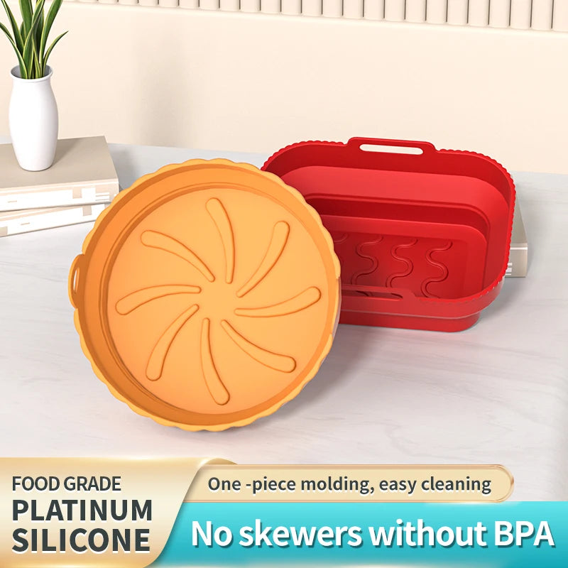 2025 Foldable Silicone Air Fryer Basket – Reusable Square Baking Mold for 20cm/22cm Air Fryers, Oven & Freezer Safe
