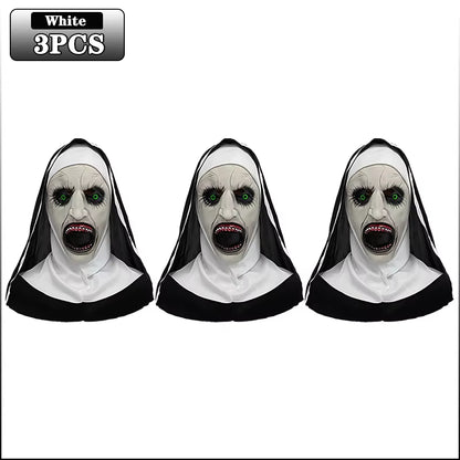 Screaming Nun Horror Masks – White Scare Face Costume Props for Halloween Parties and Cosplay