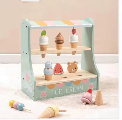 Wooden Afternoon Tea Set Toy | 9-Piece Ice Cream Role Play.