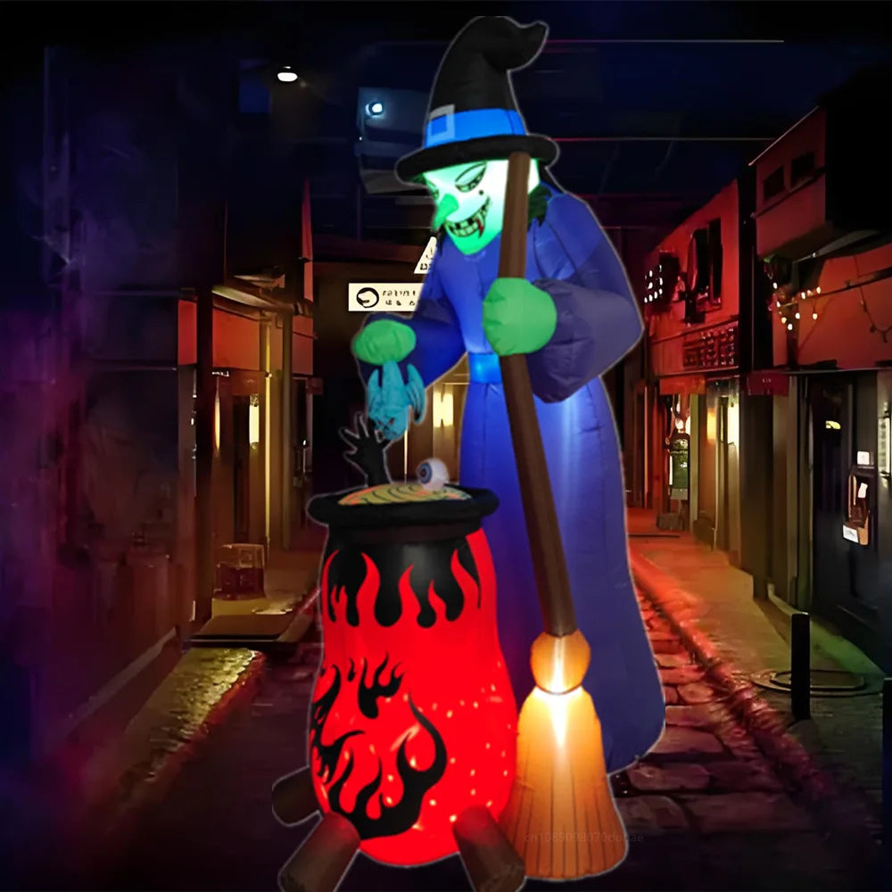 8FT Halloween Inflatables Witch Boiling Flame Lamp with LED Lights