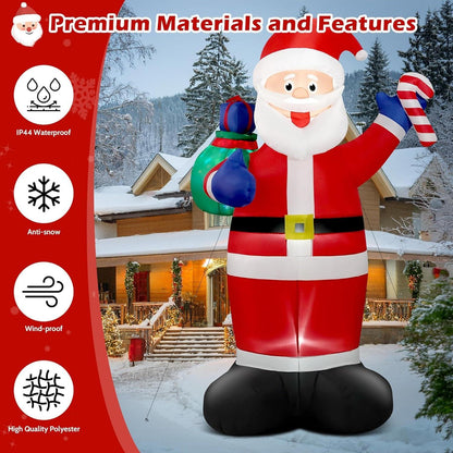8FT Giant Christmas Inflatable Santa with Flashing Gift Bag – IP44 Weatherproof Outdoor Decoration for Lawn, Garden & Holiday Parties.
