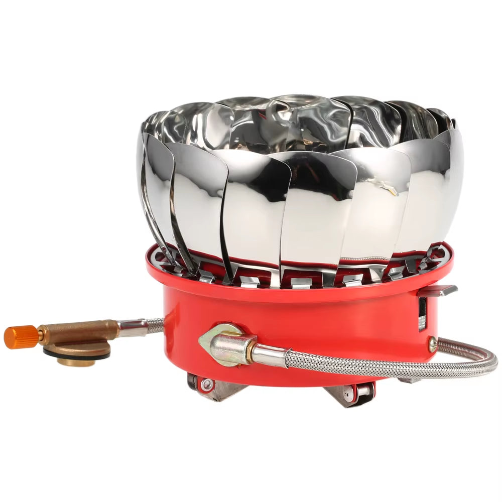 Windproof Piezo Ignition Lotus Gas Stove with Adapter for Camping & Hiking 
