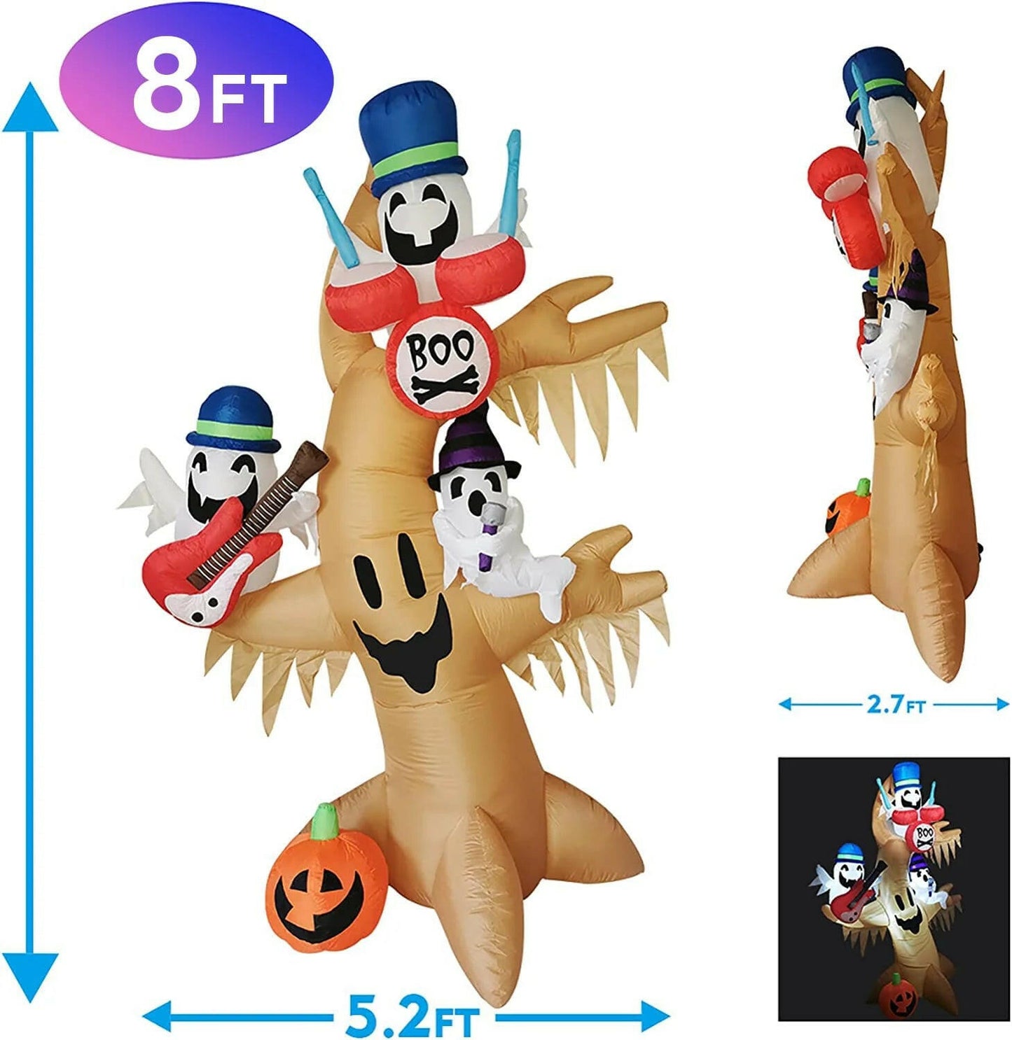 8 FT Halloween Inflatable Outdoor Ghost Tree with Pumpkin, Blow up Yard Decoration Clearance with LED Lights Built-In for Holiday/Party/Yard/Garden
