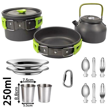 Ultralight Camping Cookware Set – Non‑Stick Aluminum Pot, Pan & Kettle for Outdoor Cooking & Hiking.