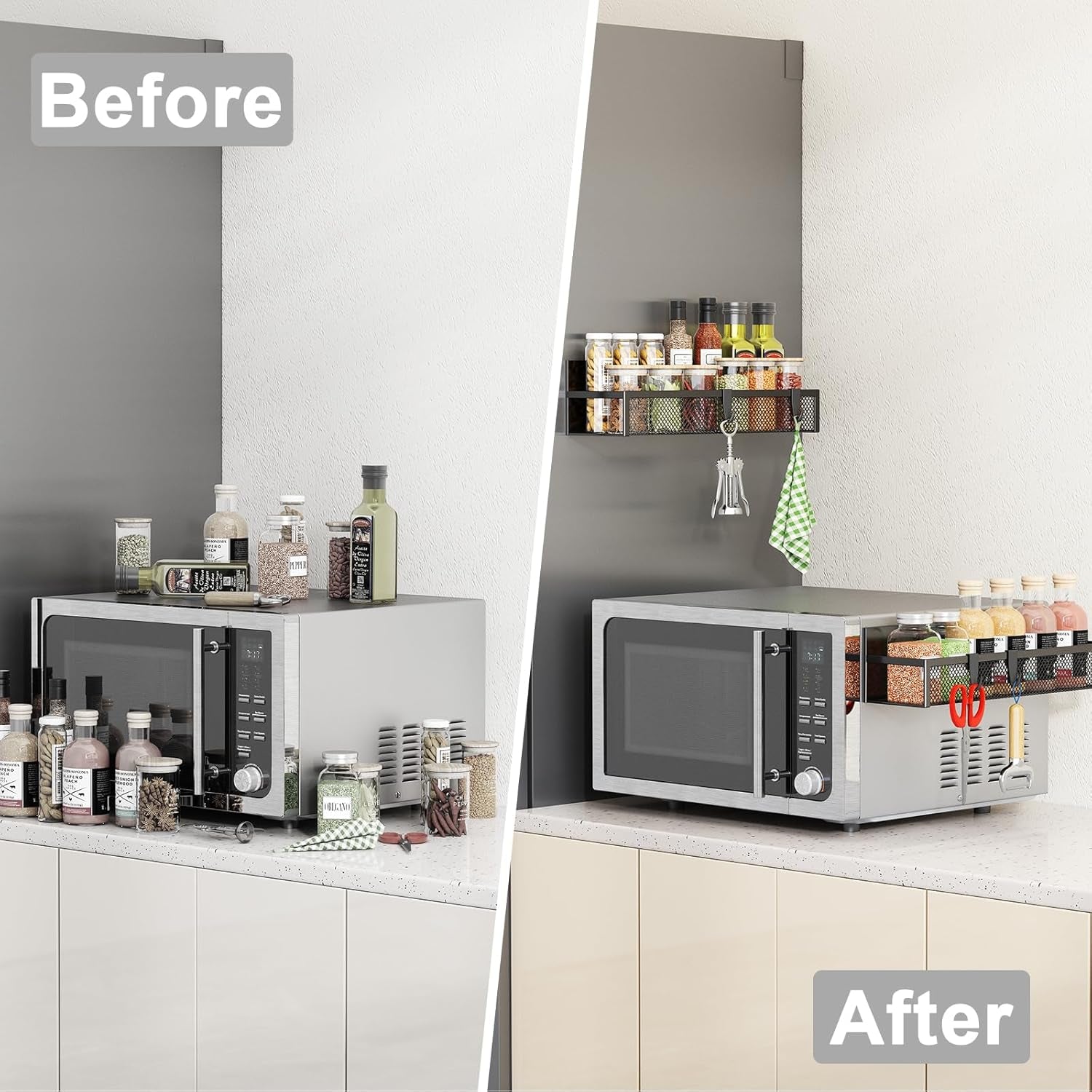 Magnetic Spice Rack for Refrigerator – 2-Pack Heavy-Duty Fridge Organizer Shelves with Removable Hooks for Kitchen and Laundry Storage