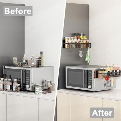 Magnetic Spice Rack for Refrigerator – 2-Pack Heavy-Duty Fridge Organizer Shelves with Removable Hooks for Kitchen and Laundry Storage
