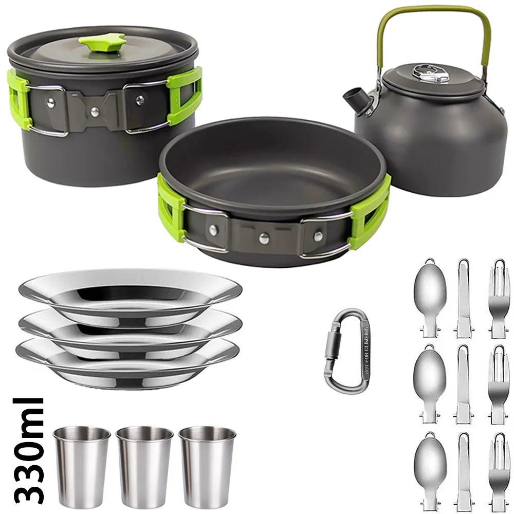 Ultralight Camping Cookware Set – Non‑Stick Aluminum Pot, Pan & Kettle for Outdoor Cooking & Hiking.
