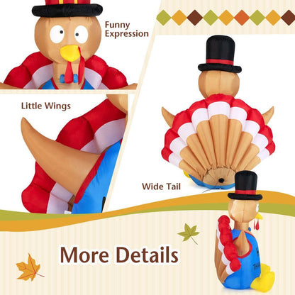 6FT Thanksgiving Inflatable Turkey – LED-Lit Outdoor Decoration with Built-In Fan | Waterproof Polyester, Self-Inflating.