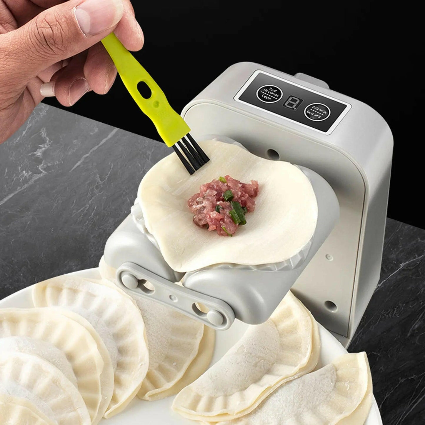 Electric Dumpling Maker – Rechargeable, 2-Speed Automatic Dumpling Press with Filling Spoon & Brush