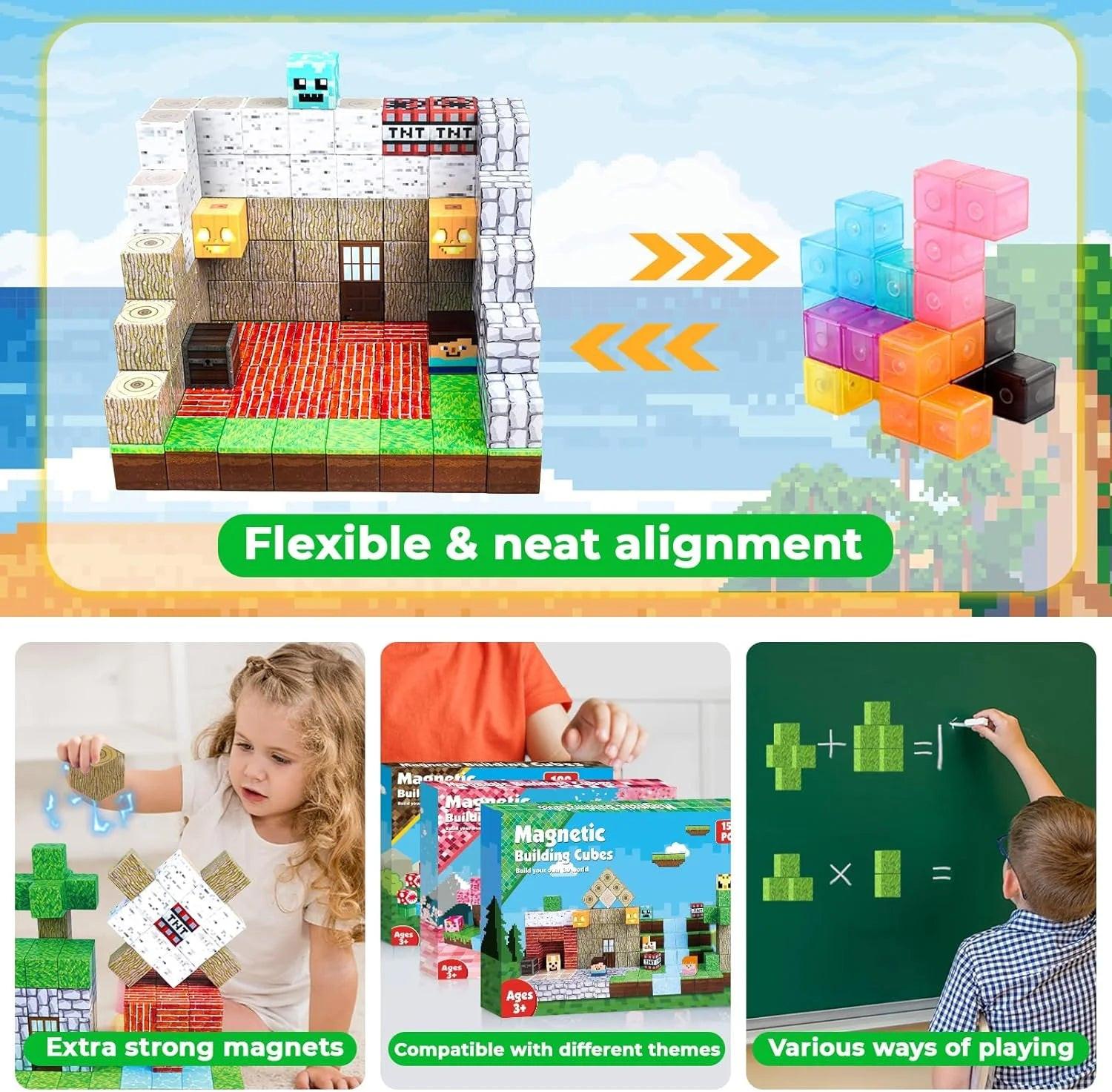 Stack, Build & Learn – 150PCS Montessori‑Style Magnetic Building Cubes for STEM Creativity.